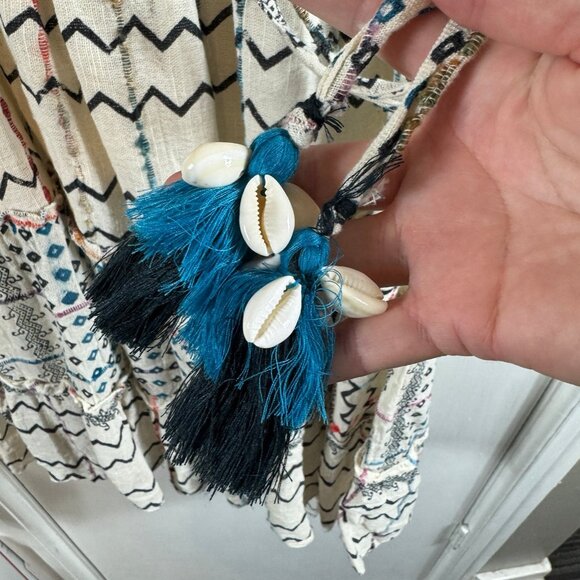 Sumitra Boho Cotton Tassel Shell Embellished Dress Free Size - Picture 5 of 11